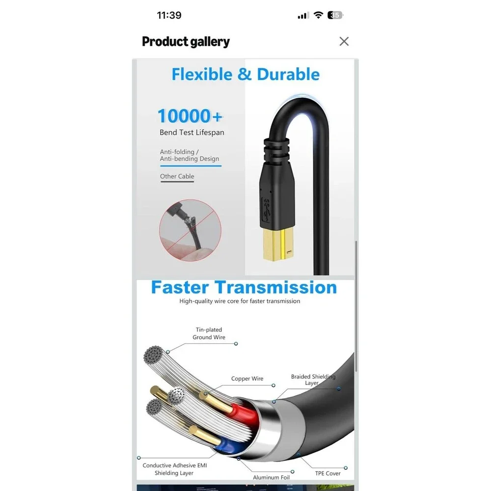 USB 3.0 Cable a to B 5ft, Superspeed USB 3.0 A-B Cable - for Scanner, Printers,